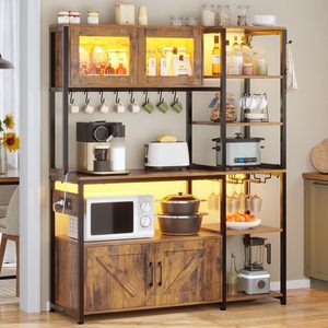 Gabinete de Almacenamiento de Madera Moderno SENYU con Iluminación LED, 8 Estantes, Mueble de Cocina para Cafetería, Diseño Duradero - Product Image 5