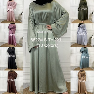 6622# 10 Colors Abaya Muslim Dresses Long Flare Sleeve EID Ramadan Gown Clothing Modest Fashion Satin Islamic Dress - Product Image 6