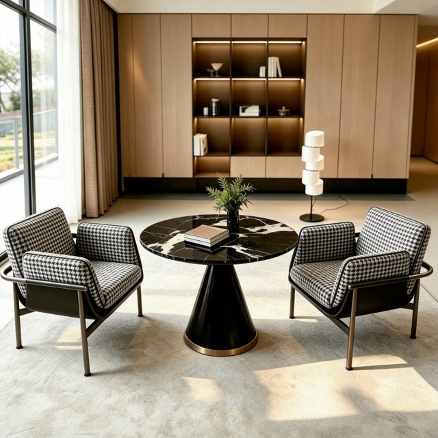 Medieval-style Pu Single Sofa Chair Living Room Balcony Leisure Rest Area Business Reception Negotiation Guest Table Chair Set