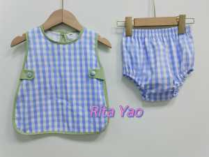 Ensemble de couches pour bébé garçon à succès avec attaches latérales, tenue d'été deux pièces pour tout-petit, vêtements monogrammés en tissu écossais pour petit garçon - Product Image 6