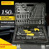 Jeu de douilles à cliquet en acier au chrome-vanadium de 150 pièces, 1/4 " et 3/8 ", normes SAE et métriques, certifié CE, douilles profondes, kit d'outils à main