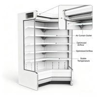 Réfrigérateur vertical d'angle à rideau d'air ouvert avec refroidissement direct, grande capacité personnalisée, pour la présentation de produits en supermarché