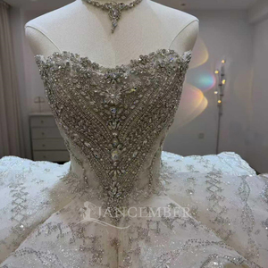 Lsjj135 New Tulle <b>Ball</b> Gown With Sweetheart Neckline Brush Train Beaded Floral Appliques Plus Size Wedding Dress Jancember - Product Image 2