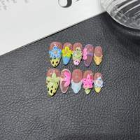 Tendance des ongles aléatoire : Faux ongles en acrylique à presser, couvrance totale, forme amande, faits main, finition brillante, motif fleur 3D, personnalisés en usine, 10 pièces