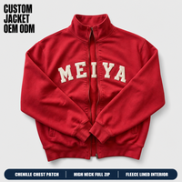 Veste Homme Rouge Personnalisée en Molleton avec Patch Chenille Arche sur la Poitrine, Col Montant, Fermeture Éclair Intégrale, Poignets Côtelés, Coupe Décontractée pour Streetwear Automne