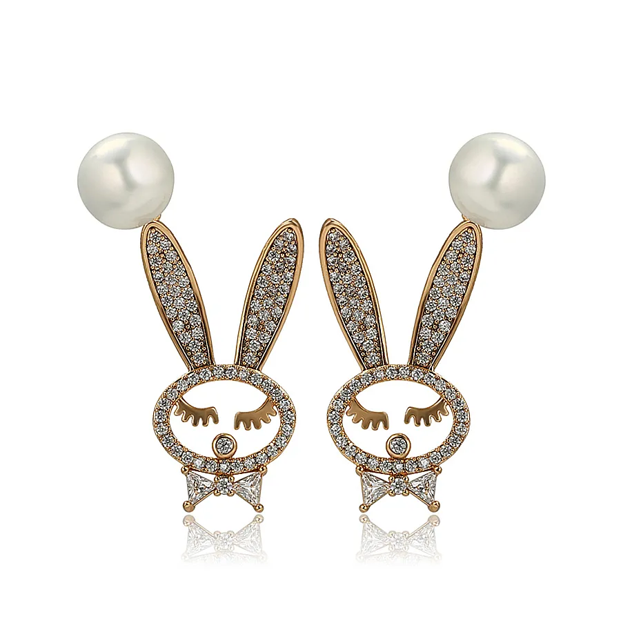 A00354910 18K gold color stud earring AAA Synthetic CZ with pearl Guangzhou wholesale baby jewelry
