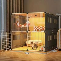 Cage à chat en fer massif à trois portes et trois niveaux, cadre en bois massif pour chats de grande taille, montage facile, hamac pour chat, bac à litière spacieux inclus