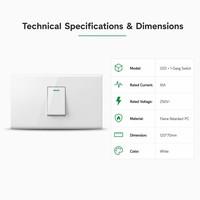 Interruptor de Pared Modular Kolani 120 de Una Vía, Marca Kolani, Panel de Control de Lámpara Iluminado de 1 Botón, Empotrado