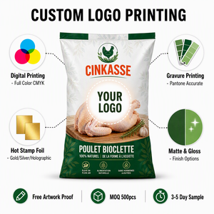 Sacs en plastique personnalisés imprimés avec fermeture éclair refermable, sans BPA, adaptés aux aliments, en nylon, pour l'emballage de <span class=keywords><strong>poulet</strong></span> frais et congelé - Product Image 2