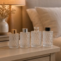 Ensemble de 4 flacons de parfum en verre transparent, cylindriques, gaufrés, vides, rechargeables, pour huiles d'aromathérapie