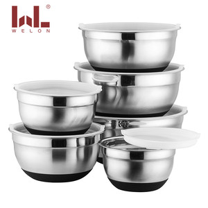 Estilo americano 14-30CM Acero inoxidable pulido 201 Juego de cuencos para mezclar Tapas de silicona para hoteles Restaurantes Cena de una sola cantidad - Product Image 3