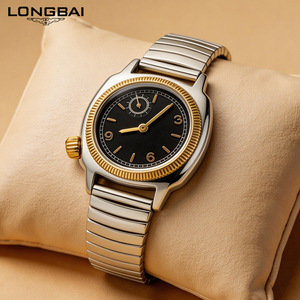 Bracelet rétro en acier à ressort, montre de luxe exclusive et non conventionnelle de petite taille pour hommes et femmes, avec mouvement à quartz antique. - Product Image 5