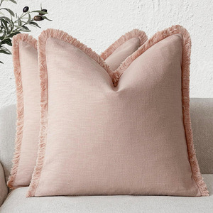 Housse de coussin décorative moderne en coton et lin tissé, unie, douce, avec franges, style bohème et rustique, pour canapé - Product Image 3