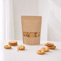 Sachet Doypack en papier kraft de qualité alimentaire pour biscuits, noix, fruits secs, avec fermeture éclair et fenêtre de présentation, pour la vente en gros