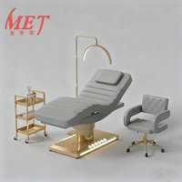Lit de Beauté Luxe et Haute Qualité avec Base en Acier Inoxydable Doré, Fauteuil de Massage Facial Réglable pour Salon et Soins des Cils