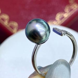 Bague en perle noire de Tahiti naturelle de luxe en gros, de la série Light Luxury, corps entier en argent pur S925 avec boîte cadeau - Product Image 3