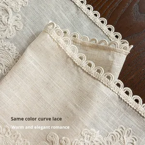Leinen-Baumwoll-Tischdecke für Hochzeiten, Umweltfreundlich, Staubdicht, Individuelle Stickerei-Designs, Europäischer Stil, Bankettbereit, 8 Fuß 120 Zoll - Product Image 5