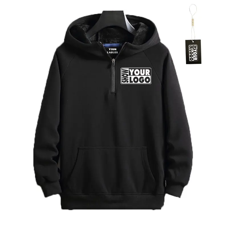 Drop Shipping Fashion high quality 95% cotton and Velvet lined zip up hoodies custom print with your logo or design