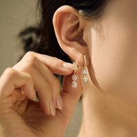 Dylam Nouveau Design 925 Sterling Silver Double 5A Cubic Zirconia Stones Dangle Clip-on Hoop Boucles d'oreilles Fashion Fine Jewelry