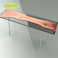 Table à manger tendance en résine époxy et noyer sur mesure - Table multifonctionnelle pour salon et table à thé avec base en acrylique. Design moderne.