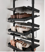 Accessoire de rangement pour armoire : Porte-chaussures rotatif en alliage d'aluminium noir, manuel, réglable de 3 à 14 niveaux