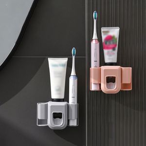 Promotional Plastic Eco-Friendly Modern Bathroom Accessories Double Hole Wall Toothbrush Organizer <b>Toothpaste</b> Dispenser Electric - Product Image 2
