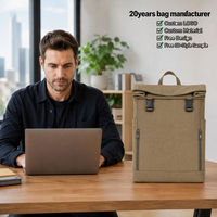 Sac à dos kaki à fermeture roll-top pour ordinateur portable, sac de voyage, sac à dos de jour