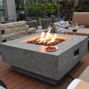 Elementi حديقة الديكور مربع firepit في الهواء الطلق الغاز البروبان منضدة بحفرة نار ملموسة