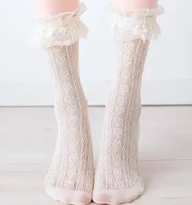 Chaussettes courtes en dentelle avec dentelle et maille évidée, chaussettes mi-longues mignonnes et sexy pour les filles Chaussettes de cheville pour étudiants