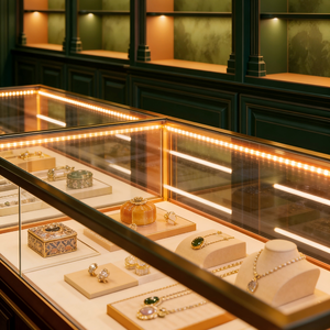 <span class=keywords><strong>Vitrine</strong></span> de présentation de bijoux moderne de luxe en contreplaqué avec éclairage LED et verre trempé pour kiosque <span class=keywords><strong>extérieur</strong></span> - Product Image 2
