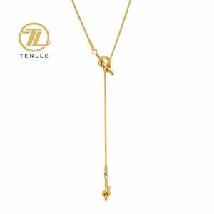 Mode Ketting Herfst Winter Lange Trui Keten Vrouwen Hart Knoop Kwastje Titanium Staal 18K Gold Verstelbare Ketting