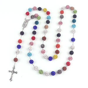 Joyería Rosario personalizado collar seis capas 10 Mm Bola de discoteca cuentas Rosario con La Santísima Virgen María colgante diamante Rosario - Product Image 6