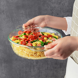 Hxglass Plat à Rôtir Rond en Verre Trempé Transparent Résistant à la Chaleur 0.8L 1L 1.7L avec Couvercle pour <span class=keywords><strong>Four</strong></span>, Salade et Ramen - Product Image 4