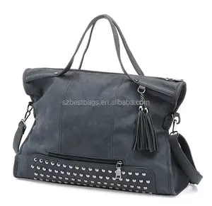 Moto Punk Rivet Clouté Gland Souple Nubuck En Cuir Pu Poignée Supérieure Sac Hobo Femmes Sac À Main