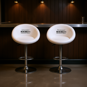 Ensemble de 2 tabourets de bar blancs, base chromée réglable, design moderne et contemporain, pour bar à domicile, usage commercial - Product Image 2