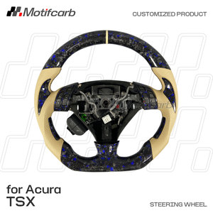 Volante de fibra de carbono forjado azul personalizado para Acura TSX 2006-2008 con empuñaduras de cuero perforado, mejora interior - Product Image 2