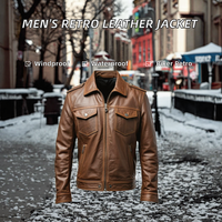 Maßgefertigte Herren Echtleder-Jacke aus Schafsleder Vintage Winter Biker Motorrad-Oberbekleidung Umlegekragen Reißverschluss Wasserdicht Vorne