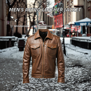Veste en cuir d'agneau véritable pour homme, style vintage, pour l'hiver, veste de motard, col rabattu, fermeture éclair, veste de motard - Product Image 2