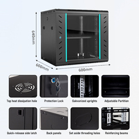 Kabinet Jaringan Dinding 19 Inch 6U 9U 12U Rak Server Baja untuk Pusat Data Kedalaman 600mm Stok Hitam Beban Statis 60kg
