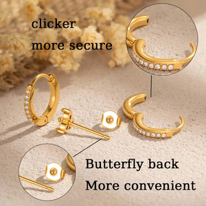 Pendientes de Aro Segmentados Maina con Zirconia en Forma de Gota de Agua, Tipo Clicker, con Cierre de Mariposa para Piercings en Tragus, Hélix y Lóbulo - Product Image 4