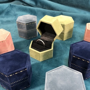 Hexagonal Flip-Top Velvet Printed Jewelry <b>Box</b> for Engagement & Wedding Diamond Ring and <b>Earring</b> Storage - Product Image 2