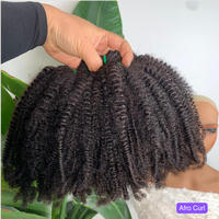 Paquetes de Cabello Humano Indio Virgen Súper Doble Trama, Sin Procesar, 12A, Rizado Kinky, 3 Paquetes, Doble Trama, Color Natural