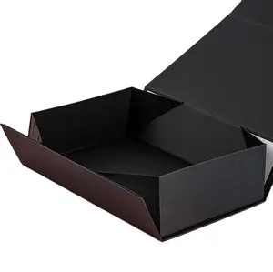 Caja de regalo de lujo de vino tinto plegable de cartón rígido de papel de almacenamiento negro personalizado