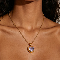 Collier pendentif cœur en acier inoxydable plaqué or PVD 18 carats JUSNOVA, étanche, avec chaîne de perles de lave CZ, bijoux pour femmes