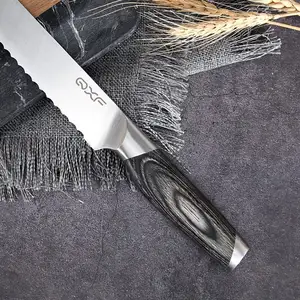 New Look 8 Inch High End Bread Slicing Knife Serrated Blade Stainless Steel Bread Knife With Pakkawood Handle