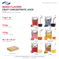 Jus concentré en purée pour la restauration, 1 kg x 12 sachets, carton de 10 saveurs pour cafés, bars à jus et restaurants