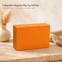 Boîte cadeau magnétique pliable sur mesure en gros, orange, emballage plat avec languettes autocollantes pour emballage de luxe pour la vente au détail