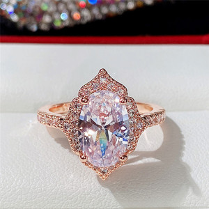 Anello Principessa Placcato in Oro Rosa con Zirconi Rotondi, Gioielli di Fidanzamento in Stile Europeo e Americano - Product Image 5
