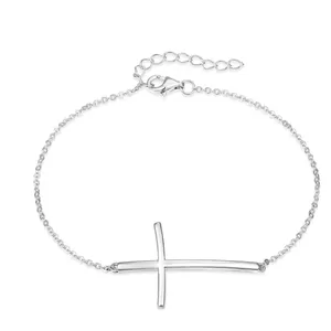 Pulseras cruzadas de Plata de Ley 925 de alta calidad, joyería de fe religiosa, pulsera fina para mujer