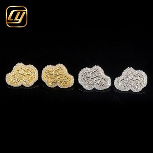 Boucles d'oreilles clous en moissanite et argent S925, style « Iced Out » avec pépites d'or et diamants en blocs irréguliers, pour hommes, bijoux Hip Hop - Product Image 2
